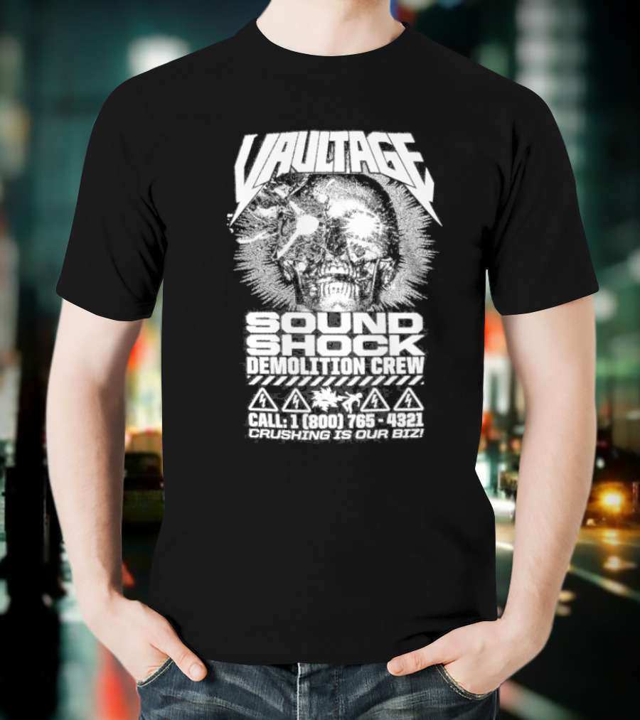 Vaultage Space Laces Sound Shock Demolition Crew Crushing Is Our Biz Skull T-Shirt