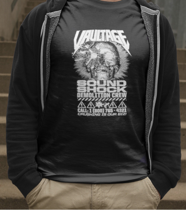 Vaultage Space Laces Sound Shock Demolition Crew Crushing Is Our Biz Skull T-Shirt