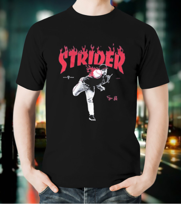 Strider Flames Baseball Pitcher Throwing Action T-Shirt