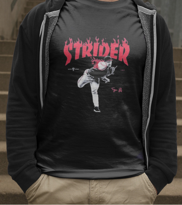 Strider Flames Baseball Pitcher Throwing Action T-Shirt