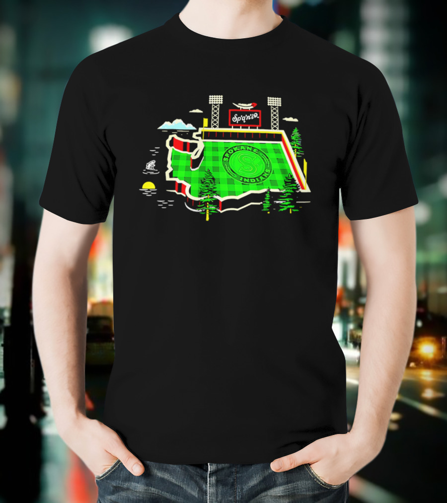 Spokane Indians Stadium Washington State Map Baseball Field T-Shirt