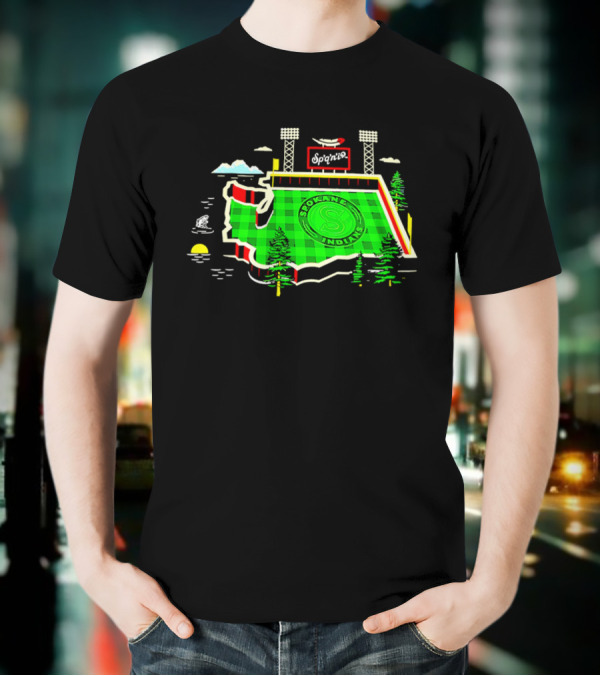 Spokane Indians Stadium Washington State Map Baseball Field T-Shirt