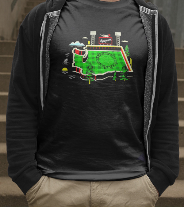 Spokane Indians Stadium Washington State Map Baseball Field T-Shirt