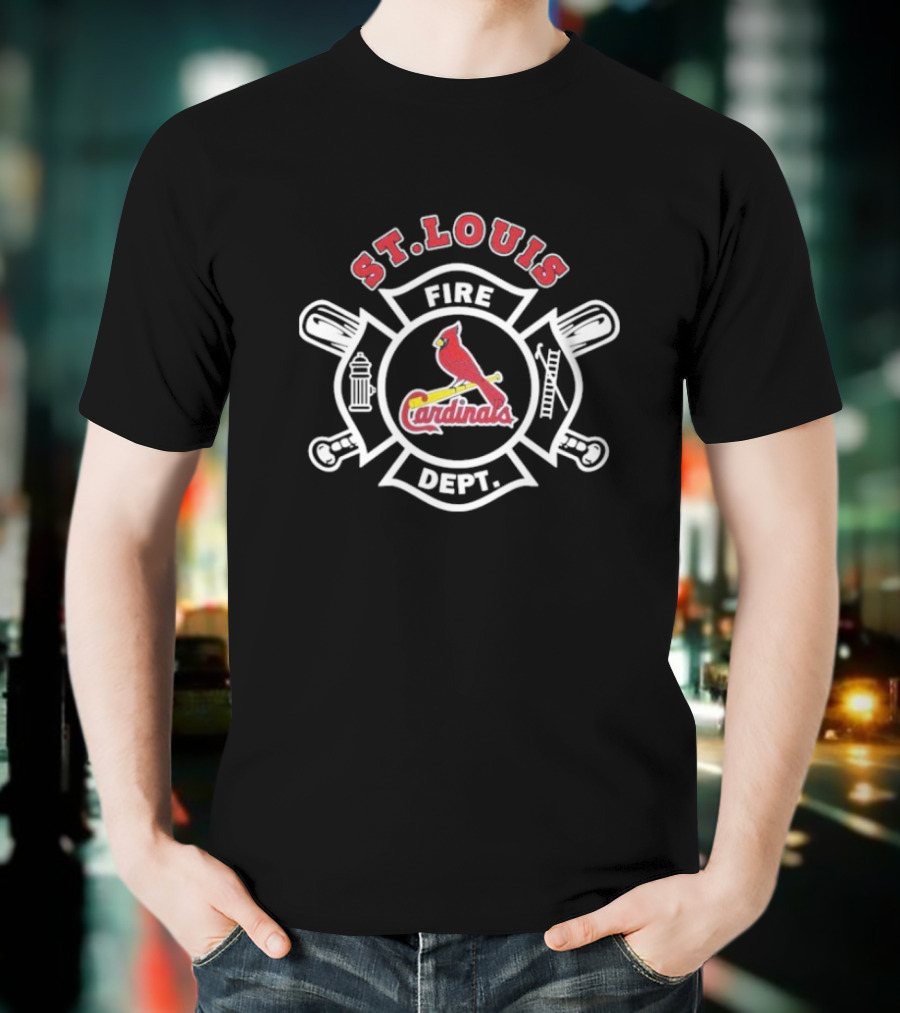 St Louis Cardinals Fire Dept Firefighters MLB Collaboration With Symbolic Badge And Equipment T-Shirt