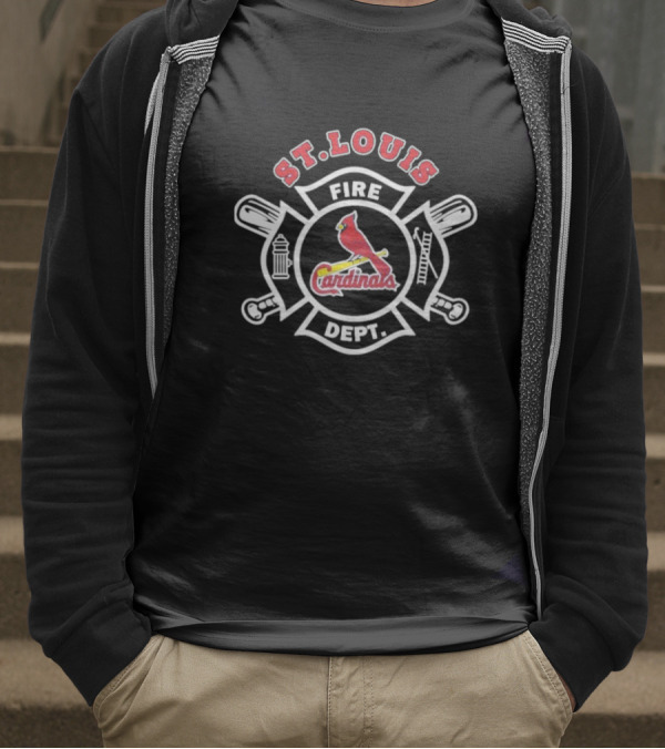 St Louis Cardinals Fire Dept Firefighters MLB Collaboration With Symbolic Badge And Equipment T-Shirt