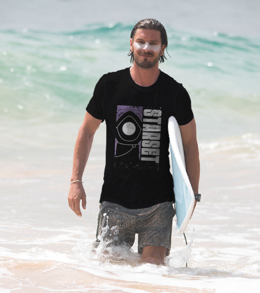 Starset Echo Purple Hooded Figure Bold White Text T-Shirt