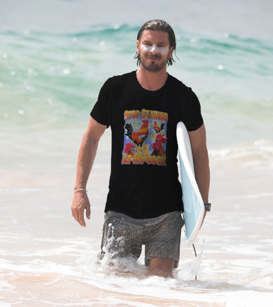 Stop Staring At My Cock Rooster Lightning Scene T-Shirt