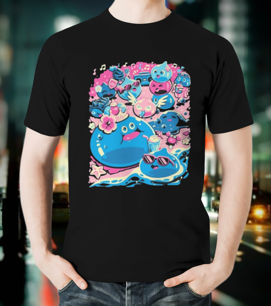 Summer Slimes Cute Blue And Pink Watercolor Style Festival Fun T-Shirt