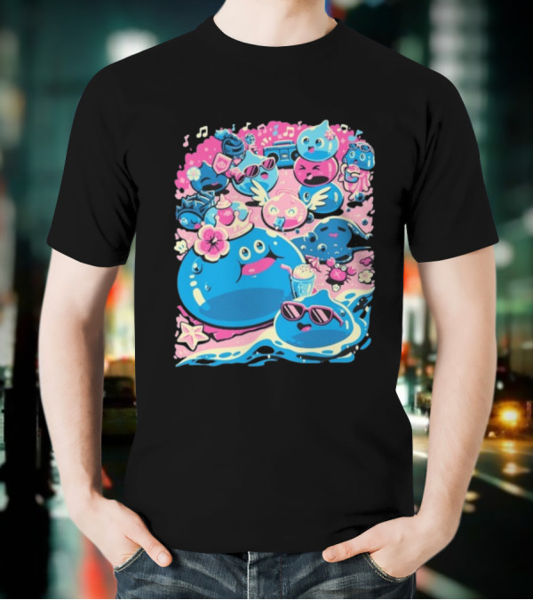 Summer Slimes Cute Blue And Pink Watercolor Style Festival Fun T-Shirt