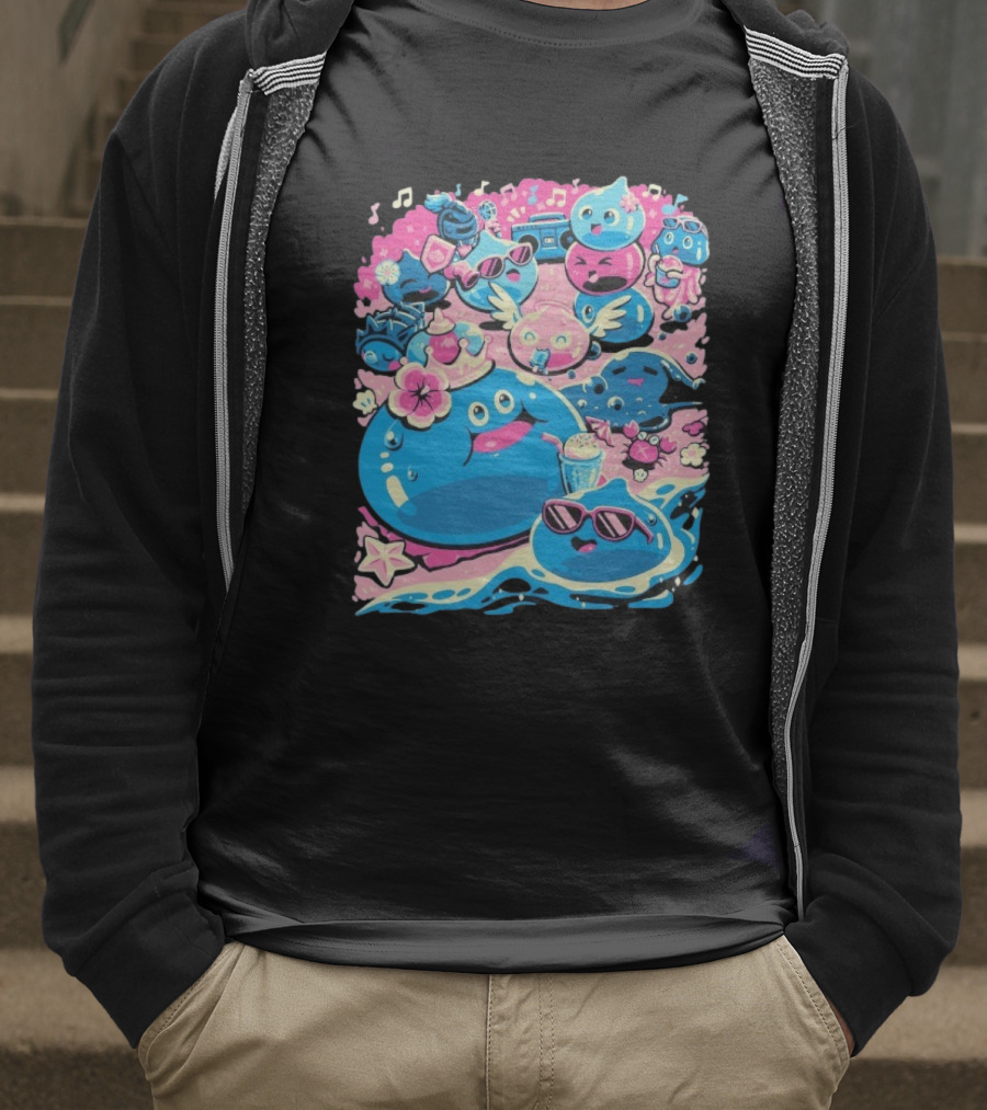 Summer Slimes Cute Blue And Pink Watercolor Style Festival Fun T-Shirt