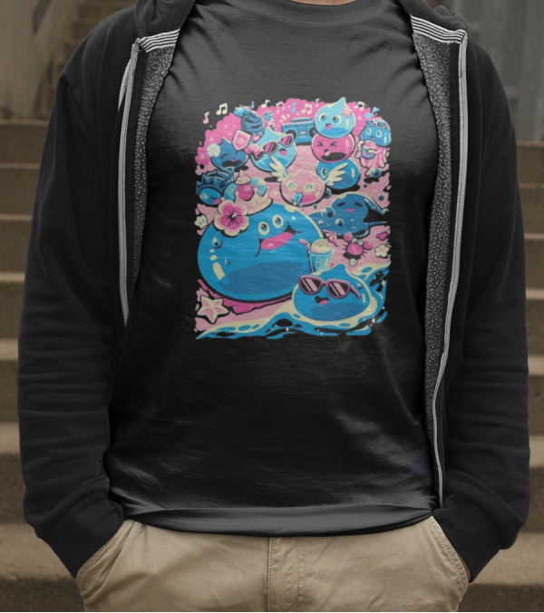 Summer Slimes Cute Blue And Pink Watercolor Style Festival Fun T-Shirt