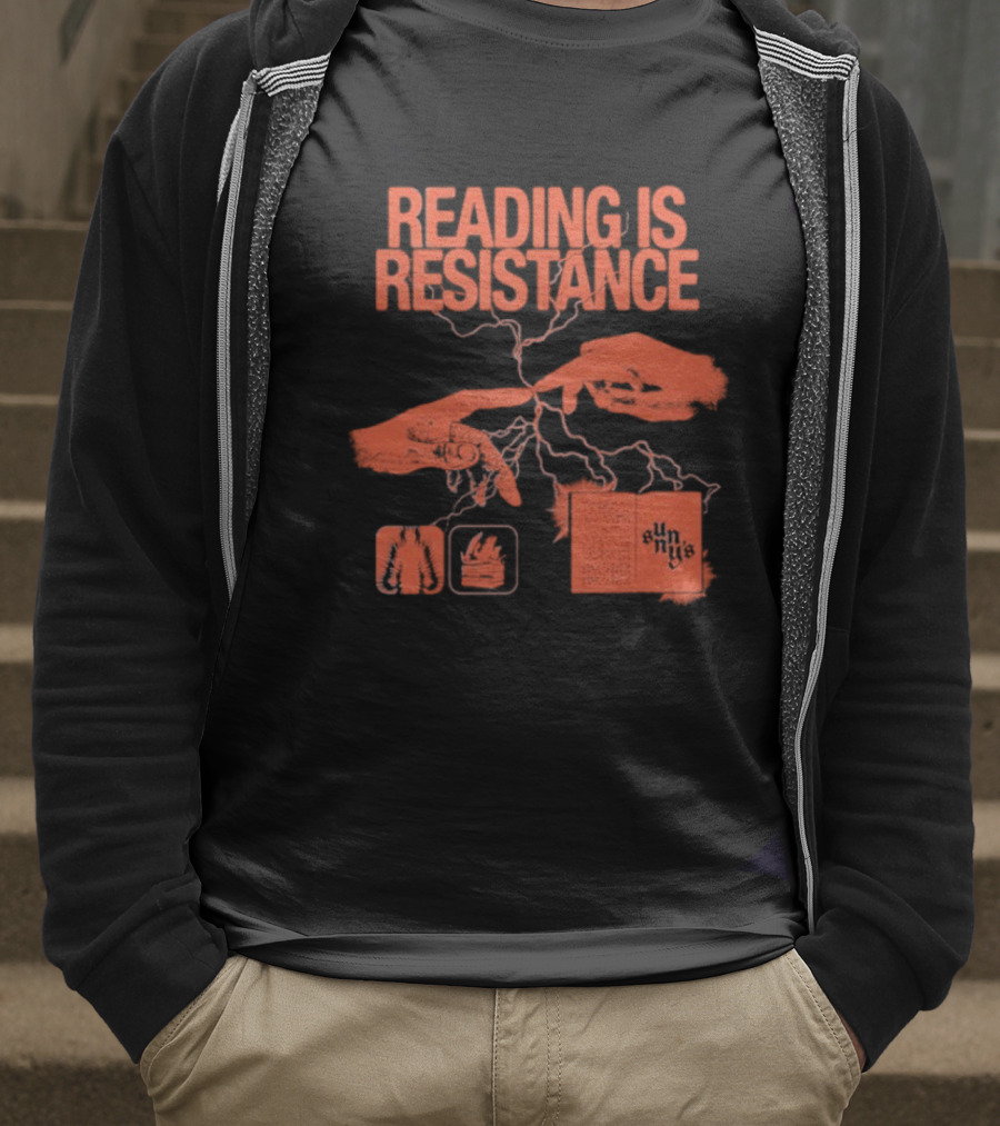 Sunnys Book Truck Reading Is Resistance With Hands And Open Books T-Shirt