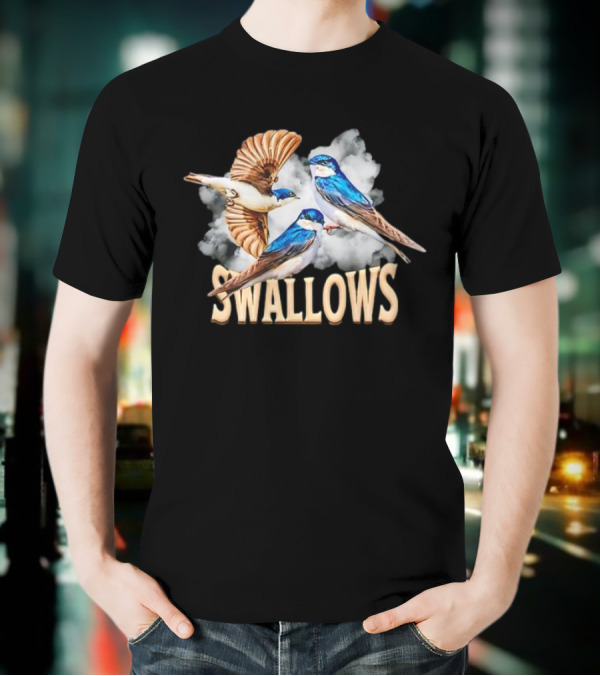 Swallows Blue Bird Trio With Clouds T-Shirt