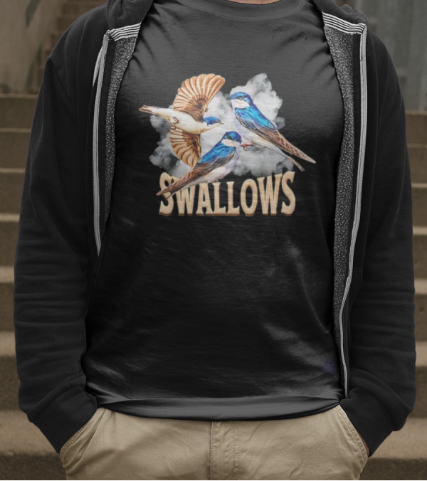 Swallows Blue Bird Trio With Clouds T-Shirt