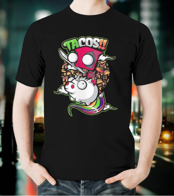 Tacos Deadpool Riding Unicorn Surrounded By Tacos Cartoon T-Shirt