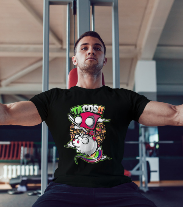 Tacos Deadpool Riding Unicorn Surrounded By Tacos Cartoon T-Shirt