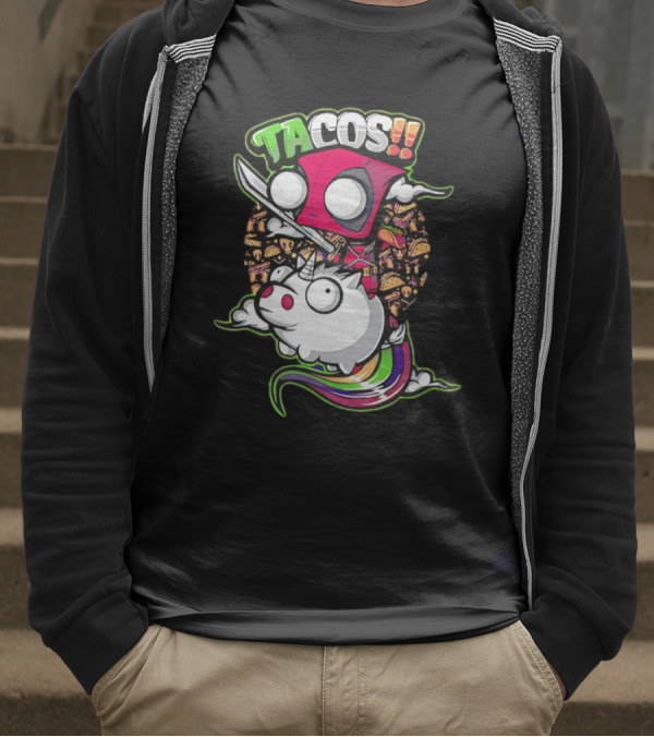 Tacos Deadpool Riding Unicorn Surrounded By Tacos Cartoon T-Shirt