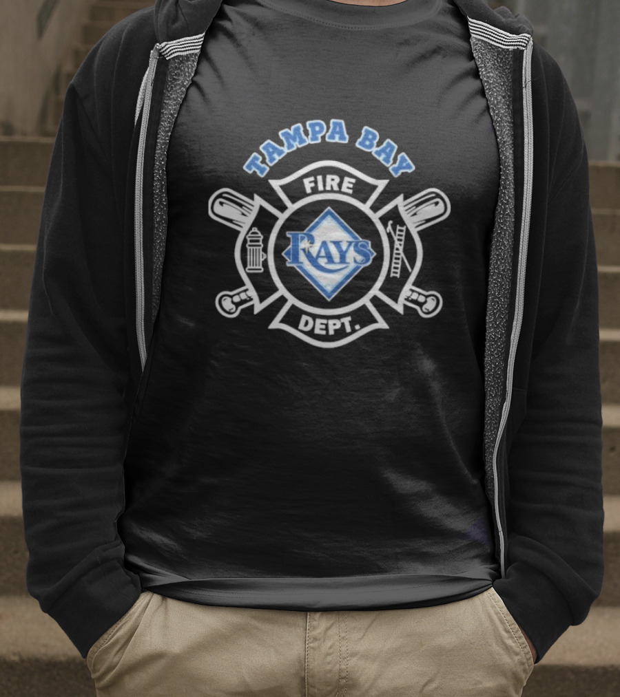 Tampa Bay Rays Fire Dept Firefighters Logo With Firefighter Emblem And Tools T-Shirt