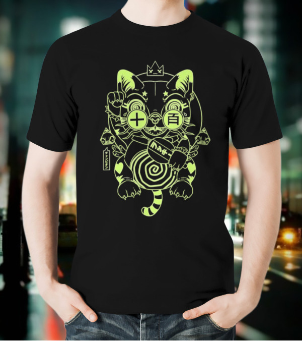 Ten Hundred Blind Luck Maneki Neko Neon Cat T-Shirt