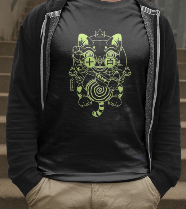Ten Hundred Blind Luck Maneki Neko Neon Cat T-Shirt