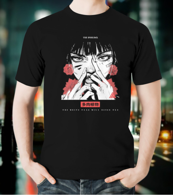 Ten Hundred The White Flag Will Never Fly Succulent Red Rose Manga Art T-Shirt