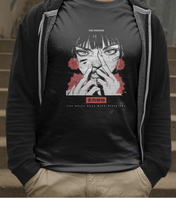 Ten Hundred The White Flag Will Never Fly Succulent Red Rose Manga Art T-Shirt