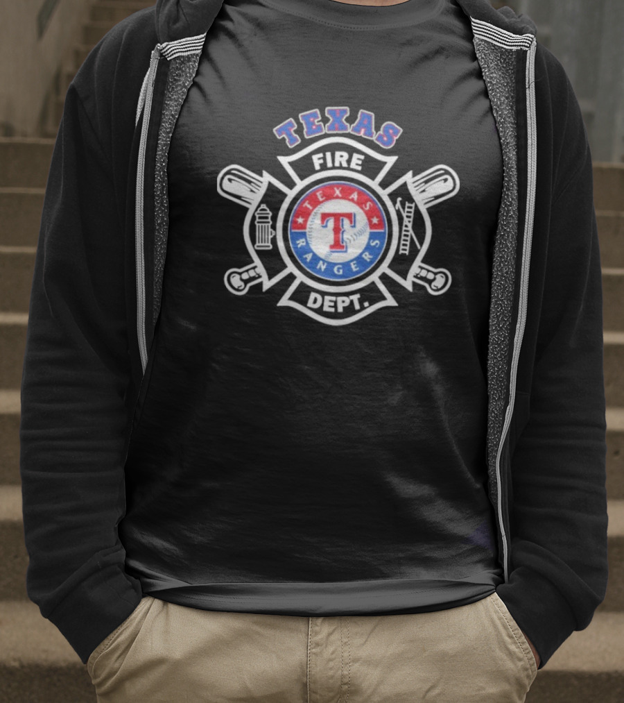 Texas Rangers Fire Dept Firefighters Maltese Cross Badge T-Shirt