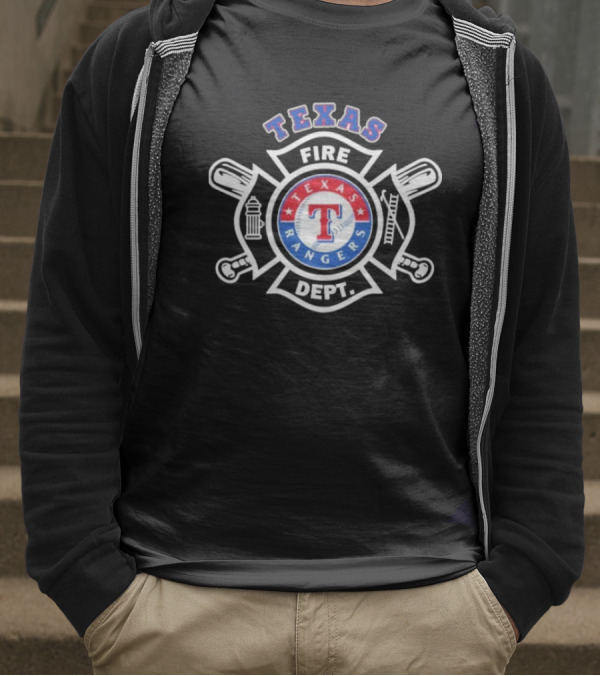 Texas Rangers Fire Dept Firefighters Maltese Cross Badge T-Shirt