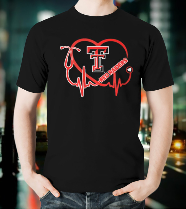 Texas Tech Red Raiders Heartbeat Nurse Stethoscope Icon T-Shirt