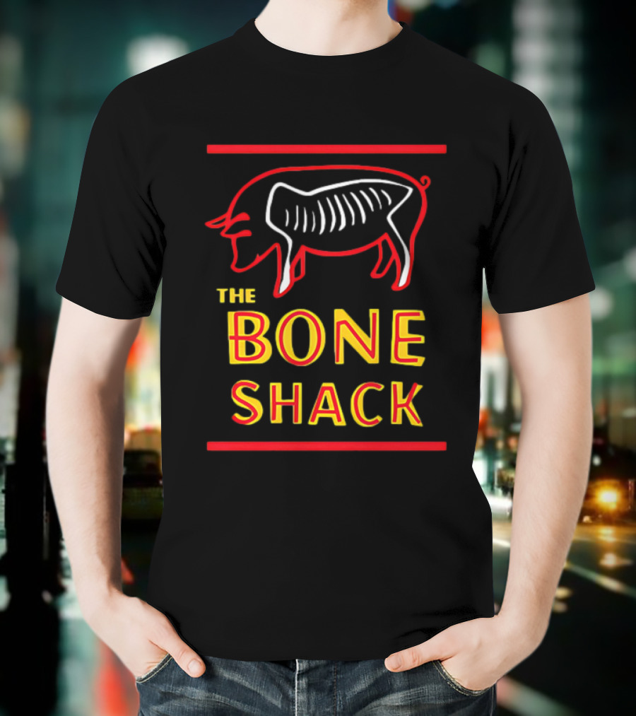 THE BONE SHACK Pig Neon Style Rib Outline T-Shirt
