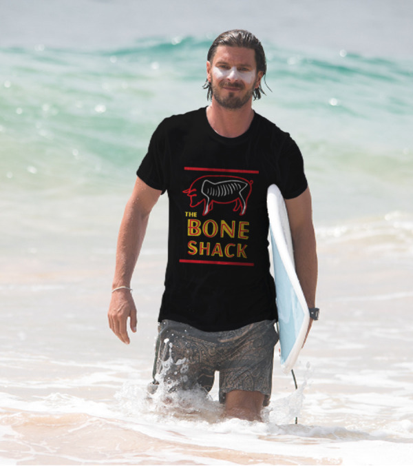 THE BONE SHACK Pig Neon Style Rib Outline T-Shirt