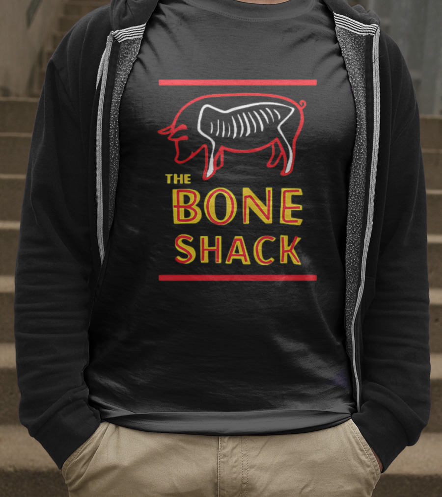 THE BONE SHACK Pig Neon Style Rib Outline T-Shirt