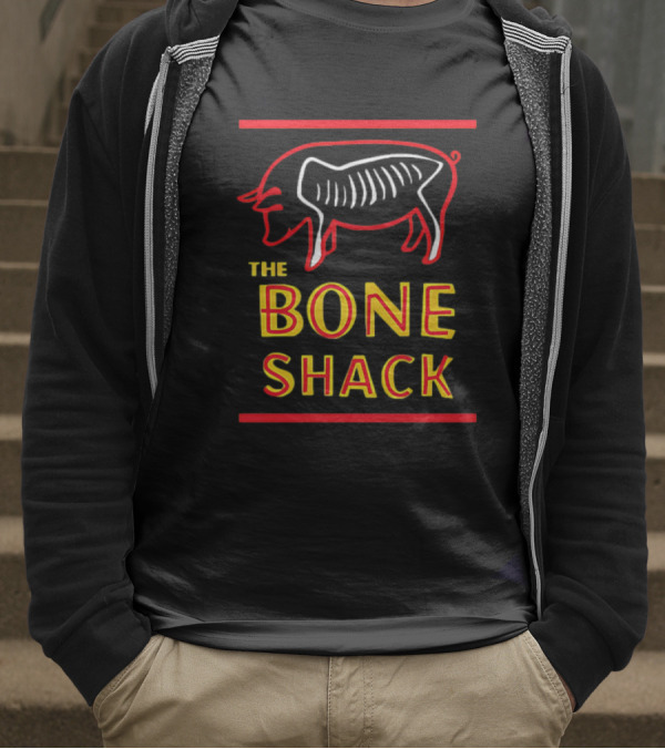 THE BONE SHACK Pig Neon Style Rib Outline T-Shirt