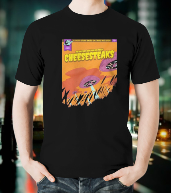 Philly Comics Alien UFO Cheesesteaks Abduction Sci-Fi Story Whiz With UFOs T-Shirt