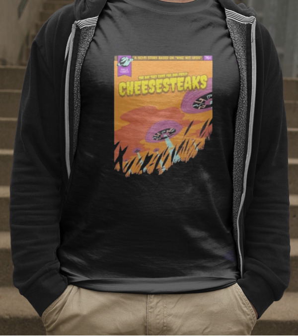 Philly Comics Alien UFO Cheesesteaks Abduction Sci-Fi Story Whiz With UFOs T-Shirt