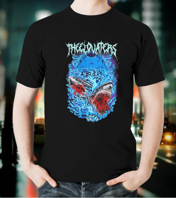 The Elovaters Beware Of Sharks Electric Blue Fierce Shark Trio T-Shirt