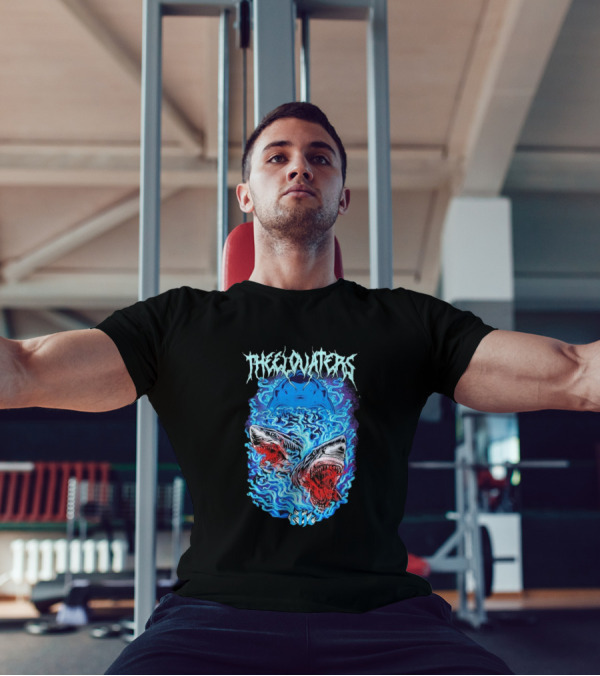 The Elovaters Beware Of Sharks Electric Blue Fierce Shark Trio T-Shirt