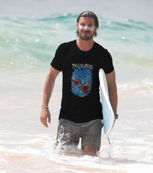 The Elovaters Beware Of Sharks Electric Blue Fierce Shark Trio T-Shirt