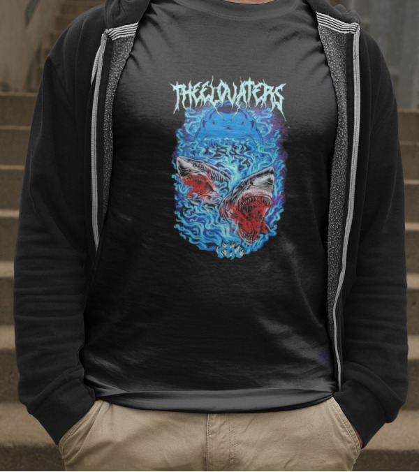 The Elovaters Beware Of Sharks Electric Blue Fierce Shark Trio T-Shirt