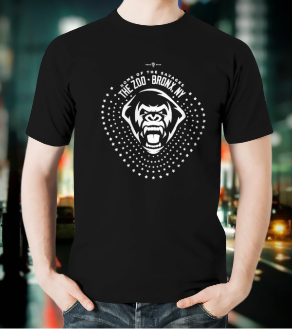 The Zoo Bronx NY Home Of The Savages Roaring Gorilla Star Pattern T-Shirt