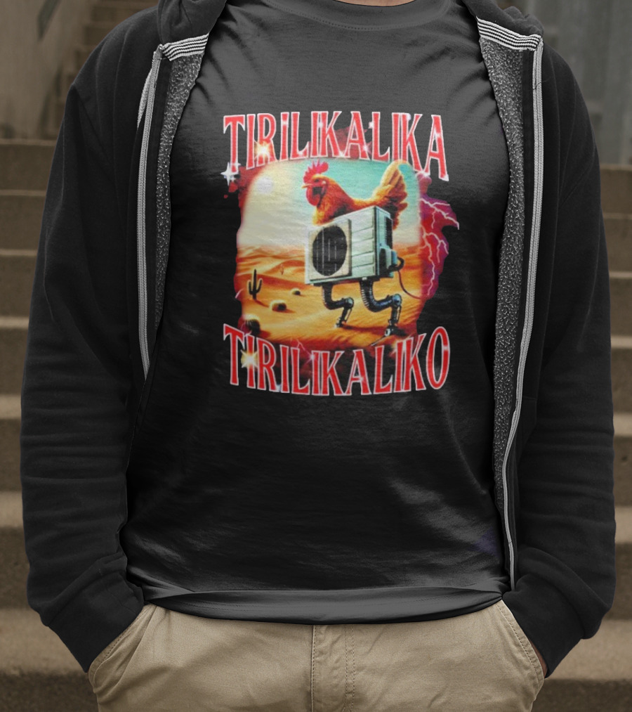 Tirilikalika Tirilikaliko Chicken Robot Desert Scene T-Shirt