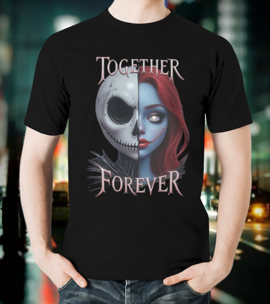 Together Forever Jack And Sally Half Face Mashup T-Shirt