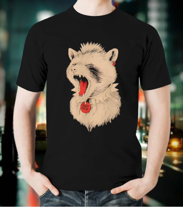 Trash Metal Raccoon With Spike Collar And Red Earring T-Shirt