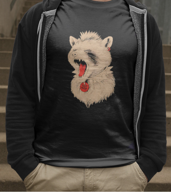 Trash Metal Raccoon With Spike Collar And Red Earring T-Shirt