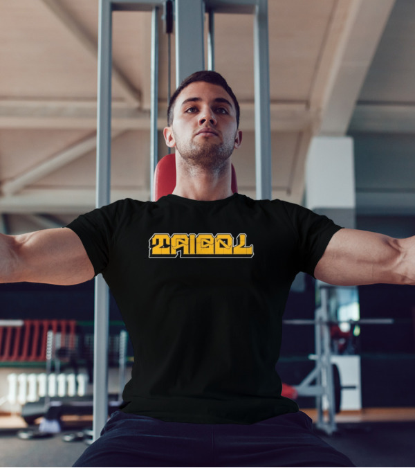 Tribal Gear Victim Gold Graffiti Font Bold Yellow Text T-Shirt
