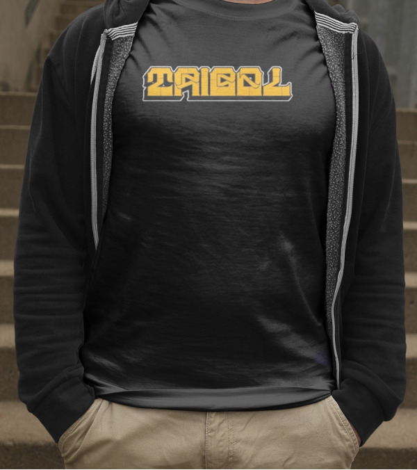 Tribal Gear Victim Gold Graffiti Font Bold Yellow Text T-Shirt