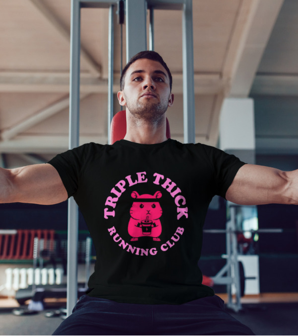 Triple Thick Running Club Hamster Weightlifting Fun T-Shirt