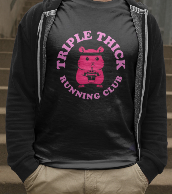 Triple Thick Running Club Hamster Weightlifting Fun T-Shirt
