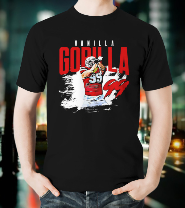 Vanilla Gorilla Number 99 Football Jersey Athlete Action Pose T-Shirt