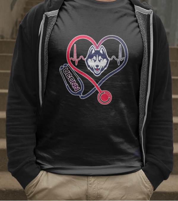 UConn Huskies Heartbeat Stethoscope Nurse Care T-Shirt